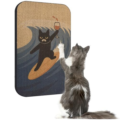Art Cat Scratcher, Wall-Mountable Cat Scratching Board, Cat Wall Scratcher 16.7x11x1 Inch Cat Scratch Pad and Cat Scratchers for Indoor Cats Toy Furniture Protector(SurfingCat1) - color: SurfingCat1