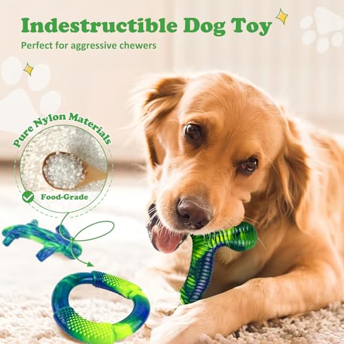 Furdog 3 Pack Dog Toys for Aggressive Chewers Indestructible Dog Toy for Large Dogs Tough Dog Toys to Keep Them Busy, Purple (Green) - color: Green
