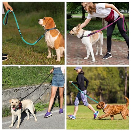 2 Pack Heavy Duty Dog Leash for Medium Large Dogs that Pull,4-6FT Shock Absorbing Bungee Tactical Dog Leash with 2 Padded Handle Car Seatbelt,Reflective Walking Training Lead,Purple Camo - color: 2-Pack Purple Camo