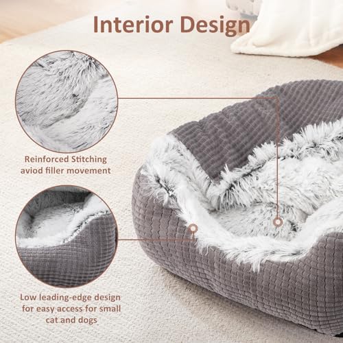 MIXJOY Dog Beds for Large Medium Small Dogs, Rectangle Cave Hooded Blanket Puppy Bed, Luxury Orthopedic Cat Beds for Indoor Cats, Warmth and Machine Washable (35 inches, Grey) - size: 35.0"L x 25.0"W x 9.0"Th