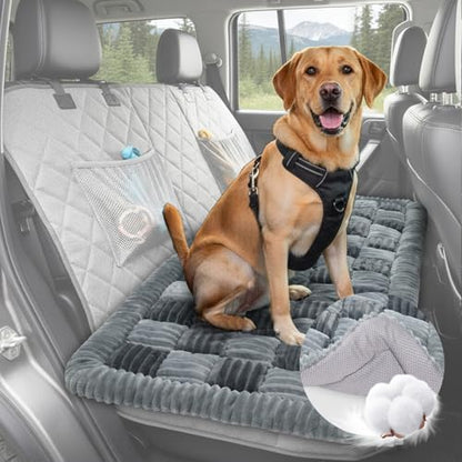 AiQInu Dog Car Bed for Back Seat, Washable Plush Dog Seat Cover, Non-Slip Soft Pet Mat for Car, Truck & SUV, Back Seat Extender Compatible (25.2" x 50.4")