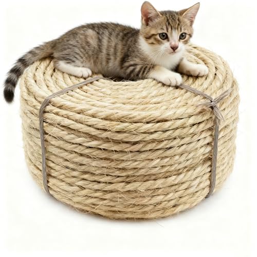 164 Feet Sisal Rope for Cat Tree & Scratching Post Replacement, 1/4 Inch Scratcher Rope to Refresh Cat Furniture, Durable Cat Scratching Rope - color: 1/4 inch (6mm) Natural Color