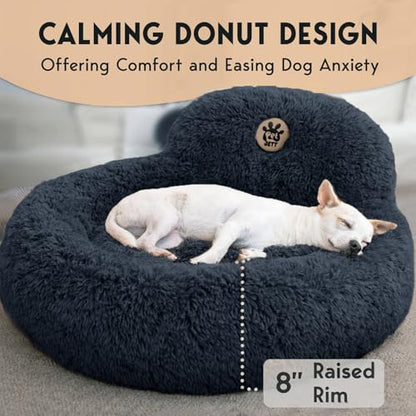 PetJett Calming Dog Bed Medium Size Dog - 30'' Donut Bed, Washable Dog Bed, Anti-Slip & Super Soft Fluffy Plush Round Dog Bed, Anti-Anxiety Premium Comfort Pet Bed, Fits Dogs Upto 45 lbs - Dark Grey - color: Dark Gray, size: Medium - 30”L x 30”W x 8”Th