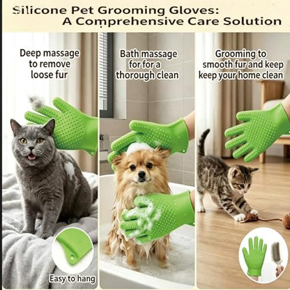 YOFANG Double-Side Pet Grooming Gloves for Cats & Dogs, Silicone Pet Hair Removal Glove for Bathing, Shedding & Massage, Gentle Cat & Dog Grooming Glove for Long & Short Hair Pets