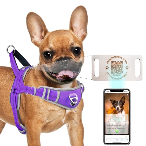 Dog Harness Small Dog No Pull with QR Code Dog Tag, Adjustable Reflective Dog Vest Escape Proof Dog Harness Smart ID Tag with Easy Control Front Clip Handle for Walking S Purple - color: Purple - QR Code, size: S
