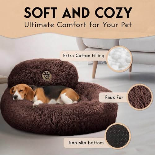 PetJett Calming Dog Bed Medium Size Dog - 30'' Donut Bed, Anti-Slip & Washable Super Soft Fluffy Plush Round Bed, Anti-Anxiety Premium Comfort Pet Bed, Fits Dogs up to 45 lbs - Brown - color: Brown, size: Medium - 30”L x 30”W x 8”Th