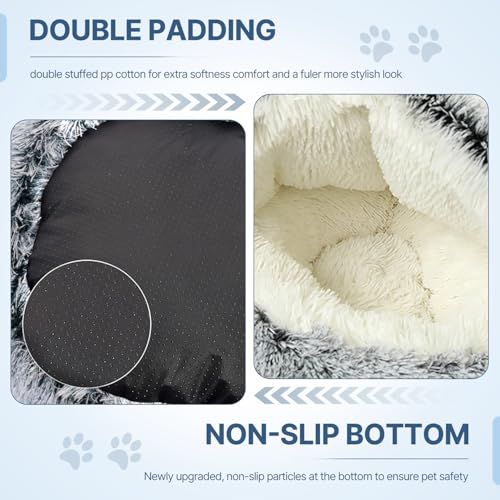SUOXU Small Dog Bed, Nest Warm Super Soft Plush Faux Fur Washable Dog Bed with Non-Slip Bottom for Medium Small Dogs Snooze Sleeping Indoor (Gray-65cm/25in) - color: Grey65