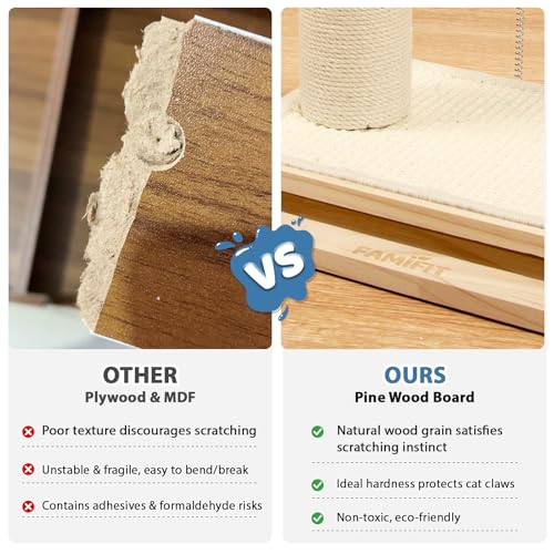 Cat Scratching Post, 5-in-1 Natural Sisal Cat Scratcher with Wood Base, Interactive Ball Track & Spring Feather Toy for Indoor Kittens Small Cats 18" - size: 18 inches