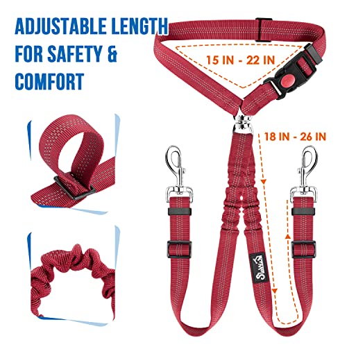 Lukovee Double Dog Seat Belt, New Dual Pet Car Headrest Restraint Safety Seatbelt No Tangle Dog Leash Duty Adjust Elastic Bungee Puppy Lead Splitter Connect Harness in Vehicle Travel for 2 Dogs (Red) - color: Red