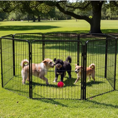 Dog Play Pen for Outdoor Use - 24'', 16 Panels for Small and Puppy Size Dogs - Portable Playpen Kennel for RV, Camping, and Yard - Heavy Duty Pet Fence w/Black Rust Resistant Coating - size: 24 Inches
