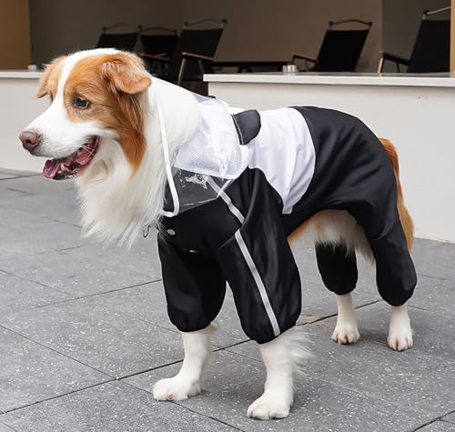Dog Raincoat with Hood, Waterproof Full-Coverage Reflective Rain Jacket Quick-Drying Rain Poncho and Shoes for Small Medium Large Dogs,Panda,L - color: Panda, size: L（Back Length 12''）