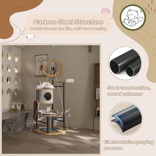 Cat Tree, 66In Cat Tower with Scratching Post, Tall Multi-Level Cat Houses for Indoor Cats Large Adult, Cute Cat Post Cat Condos with Dangling Ball,Plush Platform, Hammock, Big Cats Climbing Tower - color: C
