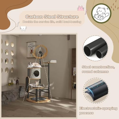 Cat Tree, 66In Cat Tower with Scratching Post, Tall Multi-Level Cat Houses for Indoor Cats Large Adult, Cute Cat Post Cat Condos with Dangling Ball,Plush Platform, Hammock, Big Cats Climbing Tower - color: C
