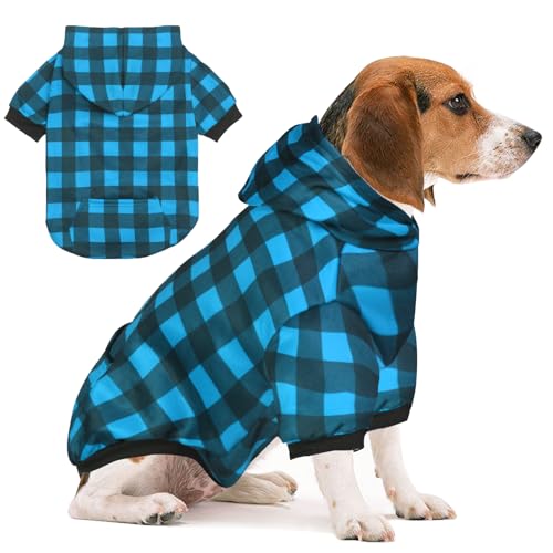 Plaid Dog Sweaters Hoodies Sweatshirts for Dogs Cats, Warm and Soft Cold Weater Coats for Christmas (Blue, Medium) - color: Blue, size: Medium