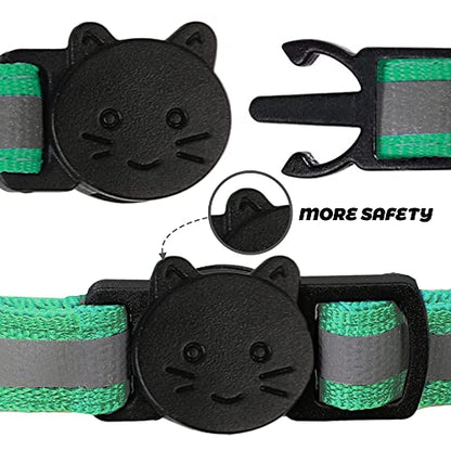 2 Pack Reflective Cat Collar Breakaway with Bell,Personalized Kitten Collars,Adjustable Safety Buckle Collar for Male Cats Girls & Boys (Dark Green) - color: Dark Green