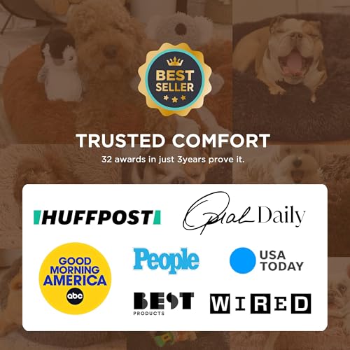 Bedsure Calming Dog Beds Large Sized Dog - Donut Washable Large Pet Bed, 36 inches Anti-Slip Round Fluffy Plush Faux Fur Dogs Bed, Fits up to 80 lbs Pets, Camel - color: Camel, size: 36"L x 36"W x 10"Th