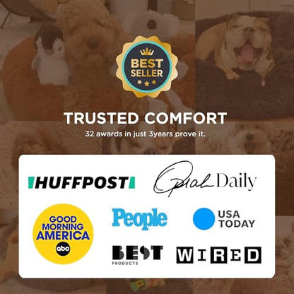 Bedsure Calming Dog Beds Large Sized Dog - Donut Washable Large Pet Bed, 36 inches Anti-Slip Round Fluffy Plush Faux Fur Dogs Bed, Fits up to 80 lbs Pets, Camel - color: Camel, size: 36"L x 36"W x 10"Th