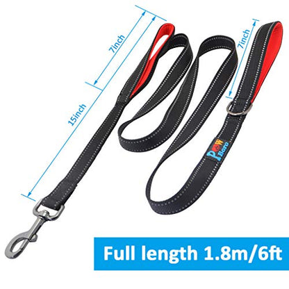 Powboro Double Handle Dog Leash, Heavy Duty Leash, Traffic Padded Handle, Reflective Stitching,6ft Long Dog Lead for Control All Dog Safety Training Walking Hiking (Black) - color: Black
