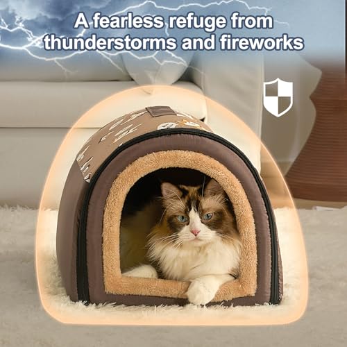 Jiupety Cozy Small Pet Dog House, 2 in 1 Puppy House, S Size for Cat and Puppy, Warm Cave Sleeping Nest for Cats and Dogs, S(14"×12"×11"), Up to 5 Lb, Brown - style: S