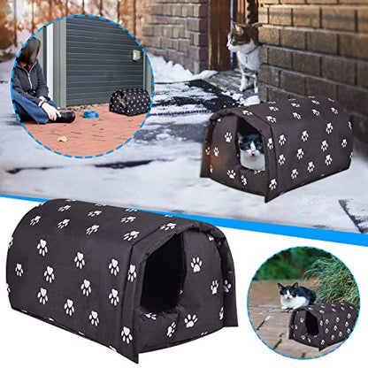 Outdoor Cat House Weatherproof, Thicken Warm Foldable Feral Cat Shelter with Windproof Loop, Winter Pet Cave Tent Bed for Outside Cats & Small Dogs (Black, 18''x16''x14'')
