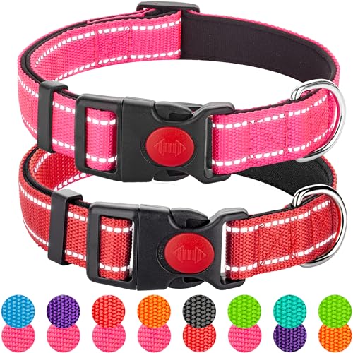2 Pack Reflective Dog Collars for Medium Large and Small Breed Dogs Male Female,Padded Soft Durable Nylon Neoprene Collar for Puppy Dogs Girl Boy with Quick Release Safety Buckle,Pink,Red,XS - color: Pink&Red, size: XS