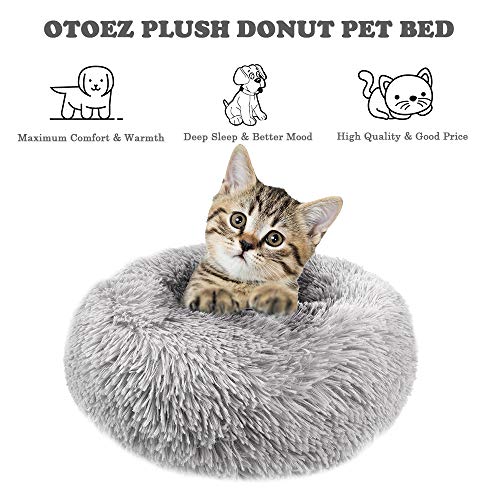 otoez Kitten Puppy Bed Extra Small XS Round Dog Cat Beds Anti Anxiety Plush Pet Calming Donut Bed with Non-Slip Waterproof Bottom, Washable (15.7", Light Grey) - color: Light Grey, size: 15.7"