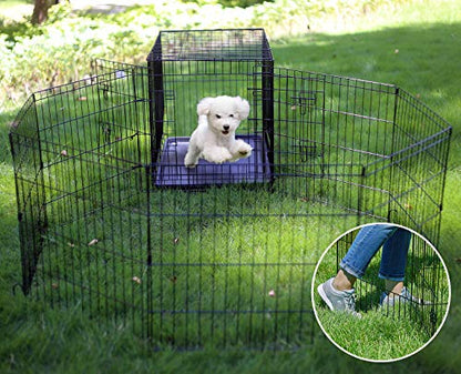 Artmeer Pet Playpen Puppy Playpen Kennels Dog Fence Exercise Pen Gate Fence Foldable Dog Crate 8 Panels 24 Inch Kennels Pen Playpen Options Ideal for Pet Animals Outdoor Indoor(Black 24''x24'') - style: Black 24''x24''