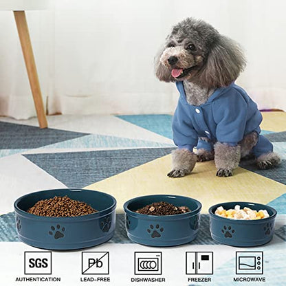 Sweejar Ceramic Dog Bowls with Paw Pattern, Dog Food Dish for Small Dogs, Porcelain Pet Bowl for Water 16 Fl Oz (Fog Blue) - color: Fog Blue, style: Paw Pattern,5.5"x2.2"(16 Fl Oz)