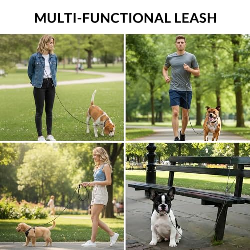 8.2ft Hands Free Dog Leash,Versatile Waist & Crossbody Lead for Medium Dogs,Waterproof & Adjustable for Running Jogging Walking, 360° Swivel Metal Buckle (Black) - color: Black