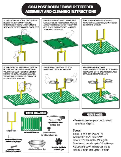 NCAA Iowa Hawkeyes Goalpost Football Field Dog Feeder – Adjustable Elevated Dog Bowls with Stand, 2 Stainless Steel Bowls, Non-Slip Rubber Feet, Raised Pet Feeder for Large & Small Dogs - color: Iowa Hawkeyes
