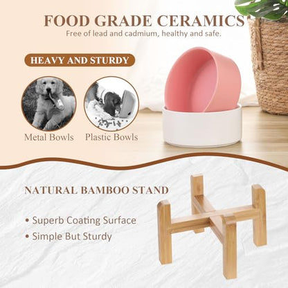 Yellow Ceramic Elevated Raised Cat Bowl with Wood Stand No Spill Pet Food Water Feeder Cats Small Dogs - color: Yellow, size: Medium Dog Bowls 850ML*1