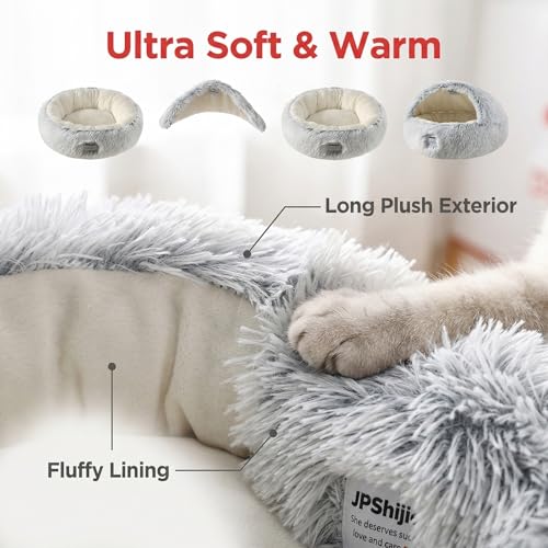 Hooded Dog Bed, Cat Cave Bed with Removable Hood, 2-in-1 Convertible Donut Cat Bed, All Season Fluffy Pet Bed for Cats Small Dogs (Cave Nest - Grey, Medium 19.7 Inches) - color: Cave bed - Grey, size: 19.7 in Medium