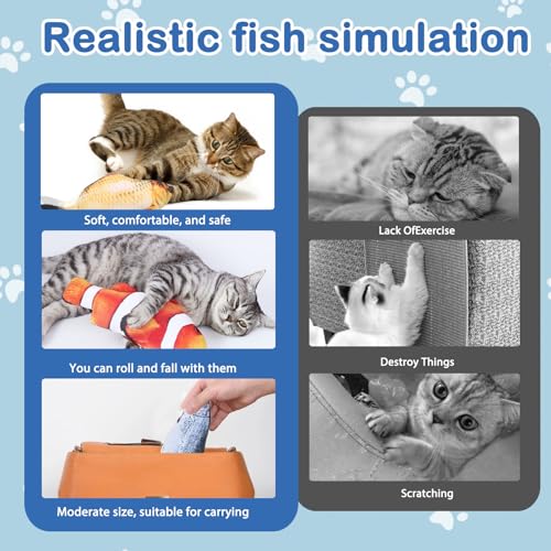 Cat Toys Cat Toy Interactive Fish for Indoor Cats & Kittens, 6 Pack Plush Fishs for Chewing, Soft Fish Play for Cats, No Catnip, Non-Irritating Pet Gift