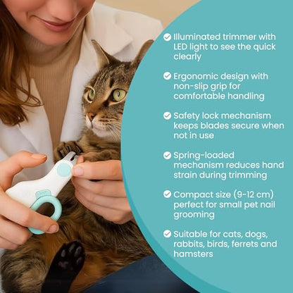 LED Pet Nail Clipper with Safety Guard for Cats & Small Dogs - Claw Trimmer with Light for Nail Bloodline - Razor Sharp Blades for Kitten Bunny Rabbit Bird Ferret Guinea Pig Hamster