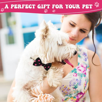 Reginary 100 Pieces Dog Bow Tie Collar Set Include 40 Dog Neckties, and 30 Puppy Bowties, 30 Collar Flowers, Adjustable Pet Ties Grooming for Small Medium Cats Pets Supply(Dot) - style: Dot
