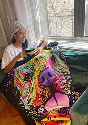 Dawhud Direct 50 x 60 Inch Pitbull Fleece Blanket Throw with Dean Russo Dog Art - Soft and Colorful Pitbull Blankets for Adults, Kids, Bed Couch Sofa Travel - Thoughtful Gift for Dog Lovers - color: Dean Russo Beware of Pit Bulls They Will Steal Your Hear