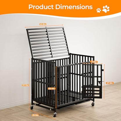 48/43/42Inch Heavy Duty Indestructible Dog Crate for Large Dogs,Escape-Proof Steel Kennel for Large Dogs,3Door Design with 4Lockable Wheels,Extra Large XXL Dog Cage with 2Removable Tray (42) - size: 42