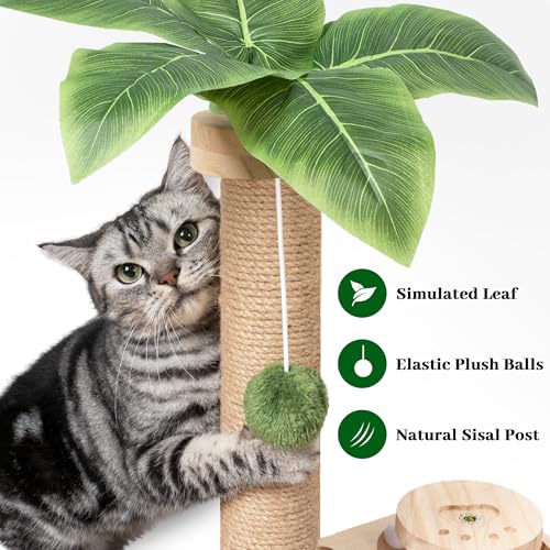 Meowoou Cat Scratching Post Cat Scratcher Interactive Toy with Dangling Ball for Indoor Kitten 2 Layer Base Wooden Ball Track 17.7" Tall Modern Sisal Scratch Pole - size: 18 in Ball Track