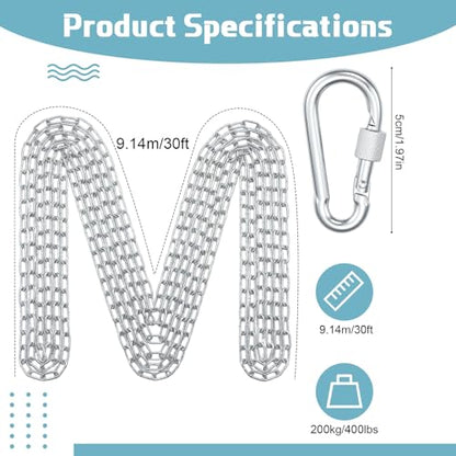 Frienda 30ft Galvanized Heavy Duty Dog Chain Tie Out Heavy Duty Chain 3mm Chew Proof with 2 Safety Clips Rust Resistant Outdoor Dog Leash for Yard Camping Hiking Park Travel 440lbs Break Strength