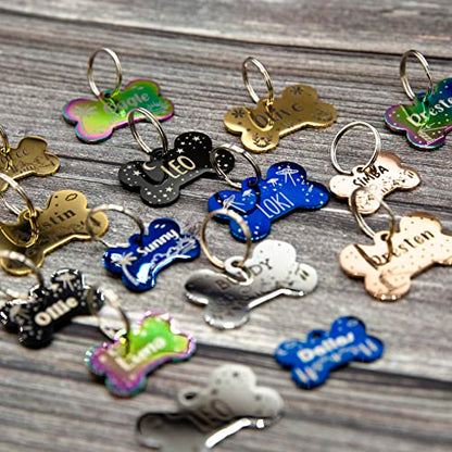 Personalized Dog Tag with 5 Lines of Custom Deep Engraved Durable Stainless Steel Pet ID Name Tag Designer Regular Size Bone - size: Regular, style: Bone