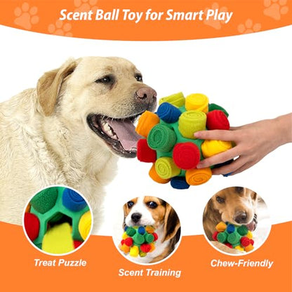 PAWISE Snuffle Ball for Dogs, Sniffle Treat Puzzle Toy, Dog Snuffle Balls, Snuffle Toy, Machine Washable, Foraging Sniffle Treat Ball for Puppies and Boredom Relief (Red Rainbow) (Medium) - size: Medium