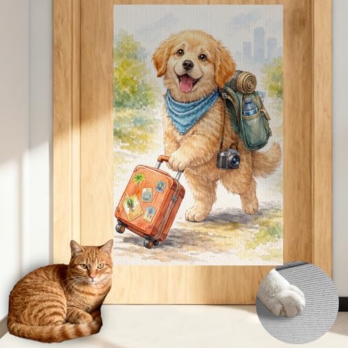 Cat Scratching Mat 15.3x23.6 Inches Polyester Synthetic Fiber, Travel Puppy Print, wall cat Scratcher, Scratch pad, Home Decor, Entryway, Pet Room (2pcs) - color: LU15985-2pcs