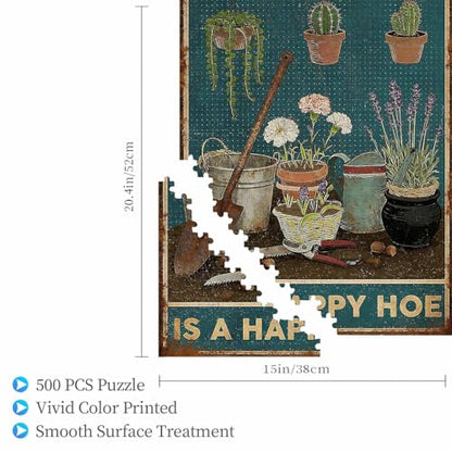 500 Pieces Jigsaw Puzzles for Adults, A Dirty Hoe is A Happy Hoe Gardening Tools Art Puzzle, Stress Relief Concentration Training Brain Teaser Puzzle 20.4x15 Inch - color: Wooden Puzzle1, size: 500 Piece pcs