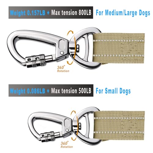 AUBELL Tactical Dog Leash Heavy Duty,4-6ft Reflective Strong No Pull Bungee Leash for Small Dogs with Comfortable Padded Double Handle,Car Seat Belt,360 Degree Rotating Carabiner,Brown - color: S-Brown(4-6FT)