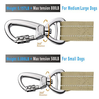 AUBELL Tactical Dog Leash Heavy Duty,4-6ft Reflective Strong No Pull Bungee Leash for Small Dogs with Comfortable Padded Double Handle,Car Seat Belt,360 Degree Rotating Carabiner,Brown - color: S-Brown(4-6FT)
