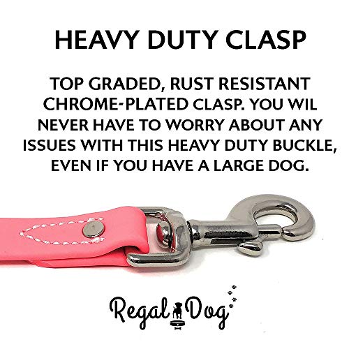 Regal Dog Products Waterproof Leash – 5 ft. Pink Dog Leash with Easy to Use Collar Hook, Lightweight, and Proof Training Pet Lead with Vinyl-Coated Webbing for Small, Medium, Large, or XL Dogs - color: Pink