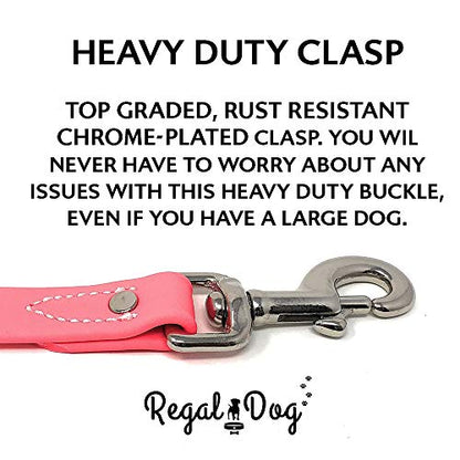 Regal Dog Products Waterproof Leash – 5 ft. Pink Dog Leash with Easy to Use Collar Hook, Lightweight, and Proof Training Pet Lead with Vinyl-Coated Webbing for Small, Medium, Large, or XL Dogs - color: Pink