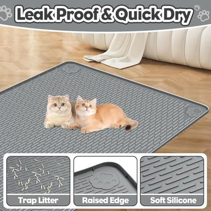 Kalolary Cat Litter Box Mats, Large 34" x 22" Silicone Cat Mat, Easy to Clean Kitty Litter Trapping Mat, Soft on Kitty Paws, Waterproof, Urine-Proof Kittys Litter Mats for Floor, Dark Grey - color: Dark Grey: 86 x 56cm