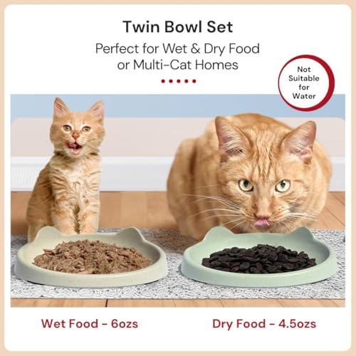 7 Ruby Road Anti Whisker Fatigue Cat Bowls Set of 2 - Wide Shallow Cat Food Bowls for Indoor Cats, Non-Slip Cat Dishes