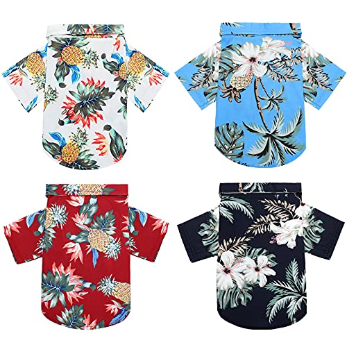 Weewooday 4 Pieces Small Pet Summer T-Shirts Hawaii Style Floral Pet Dog Shirt Breathable Cool Clothes Beach Seaside Puppy Sweatshirt for Puppy(Cute Style,2X-Large) - color: Cute Style, size: 2X-Large